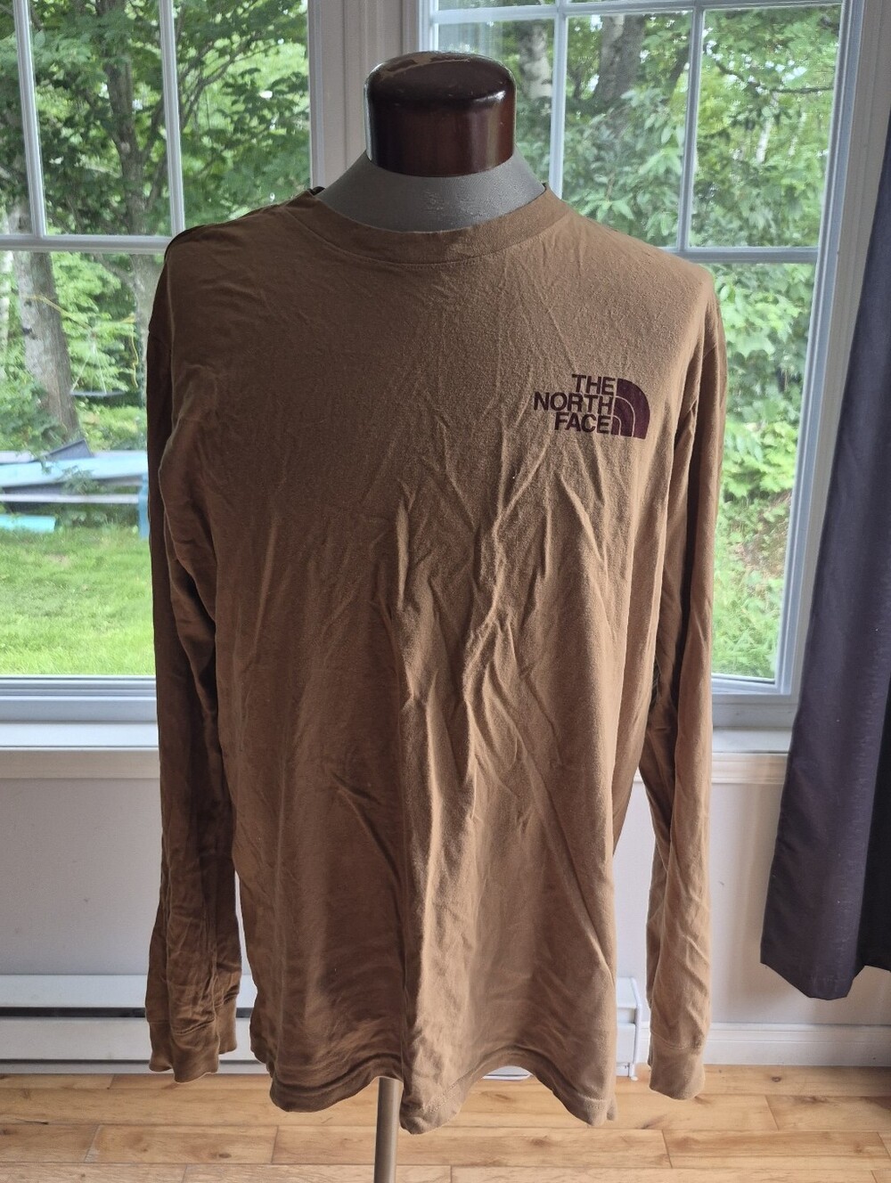 The North Face Men's Long-Sleeve Crew Tee in Brown/mustard with Logo